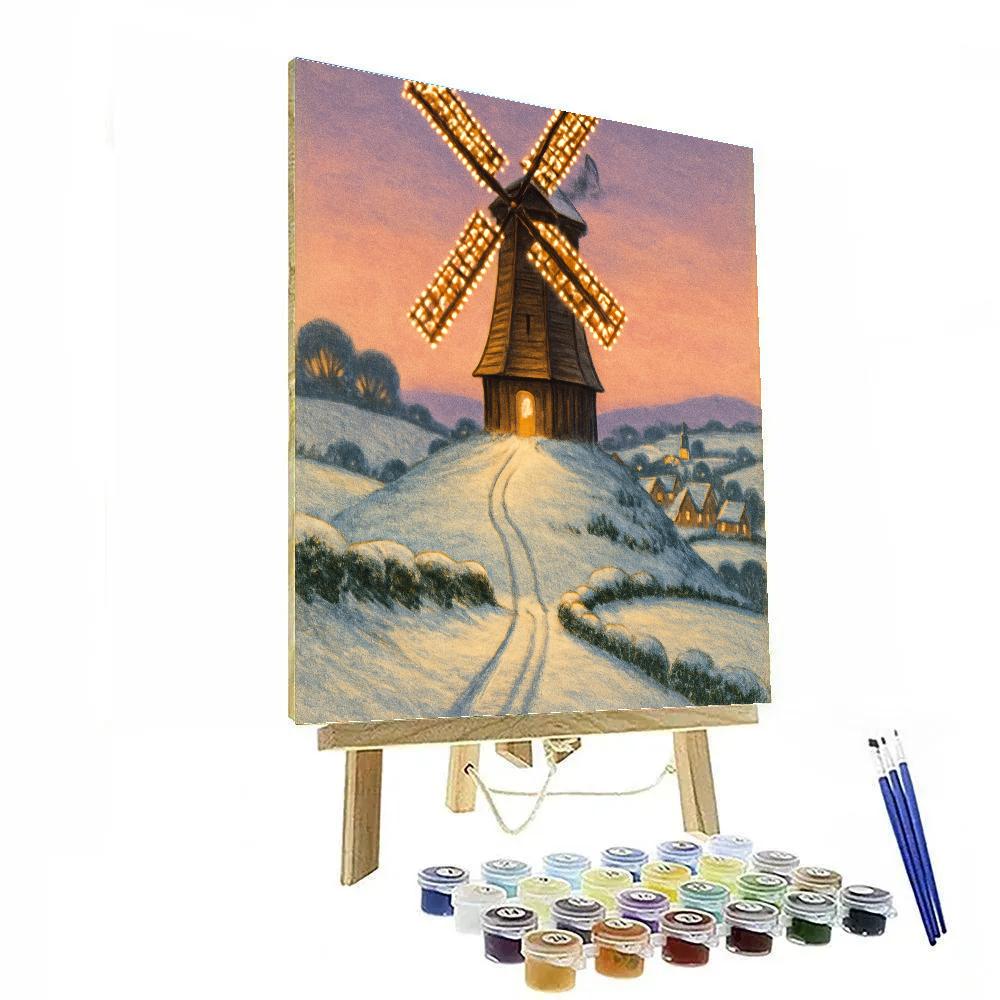Snowbound Windmill At Christmas Dusk paint by color
