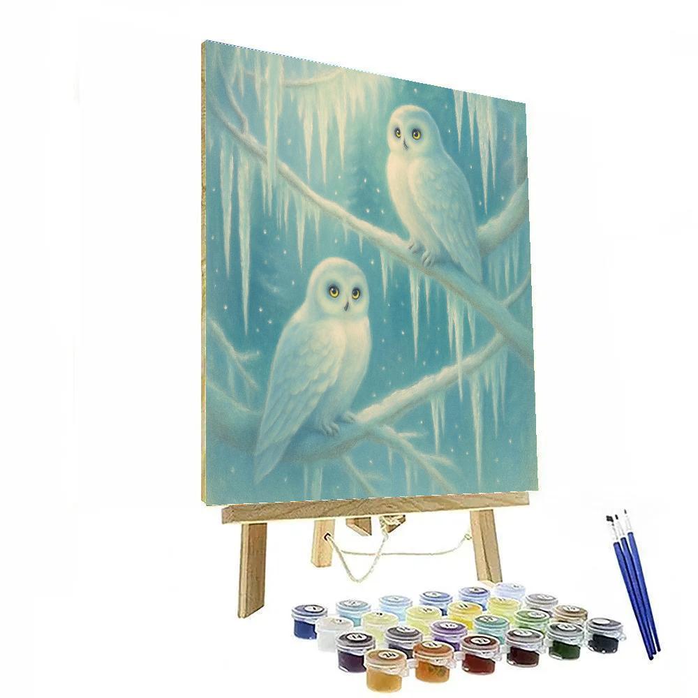 Christmas Owls In Icicle Grove paint by numbers