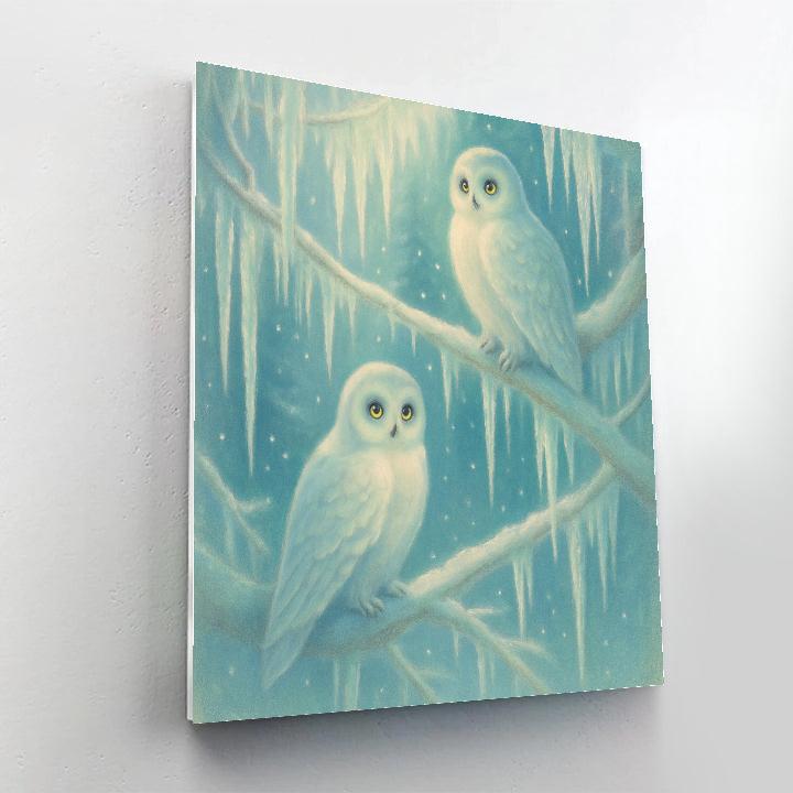 Christmas Owls In Icicle Grove paint by numbers