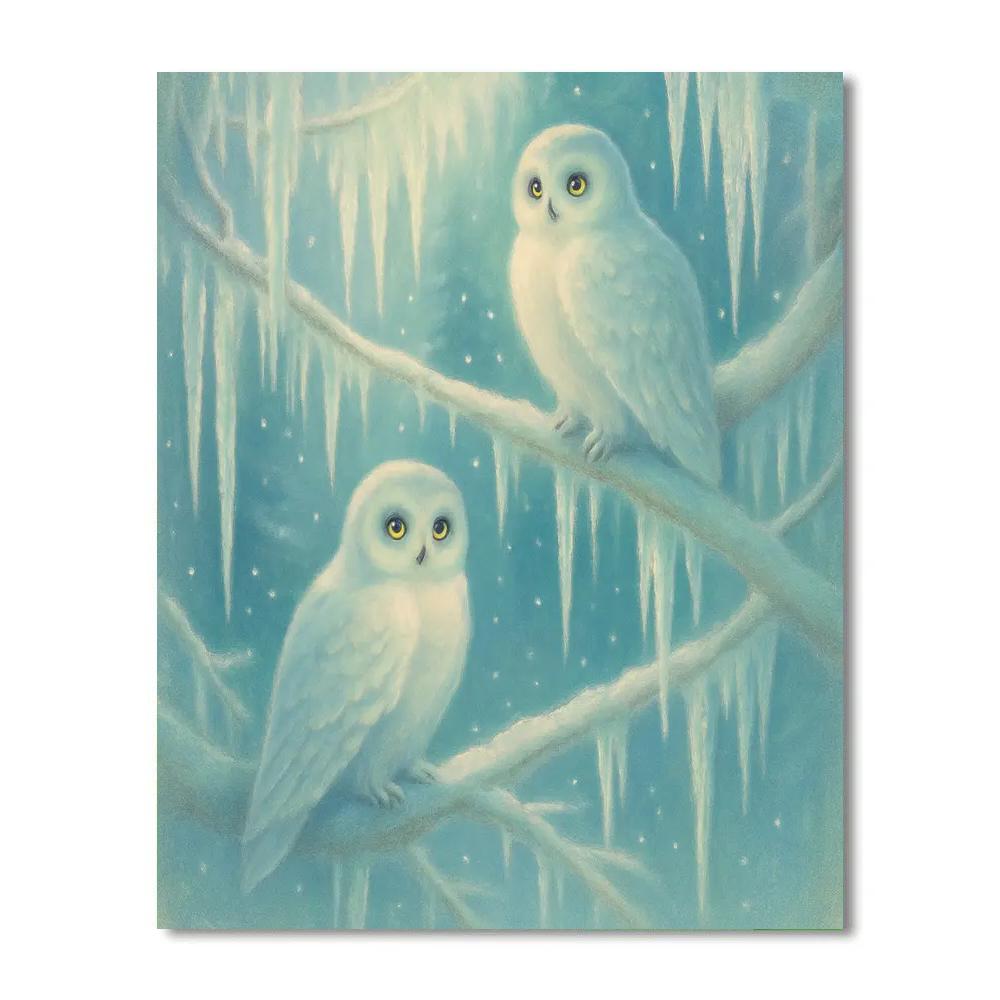 Christmas Owls In Icicle Grove paint by numbers