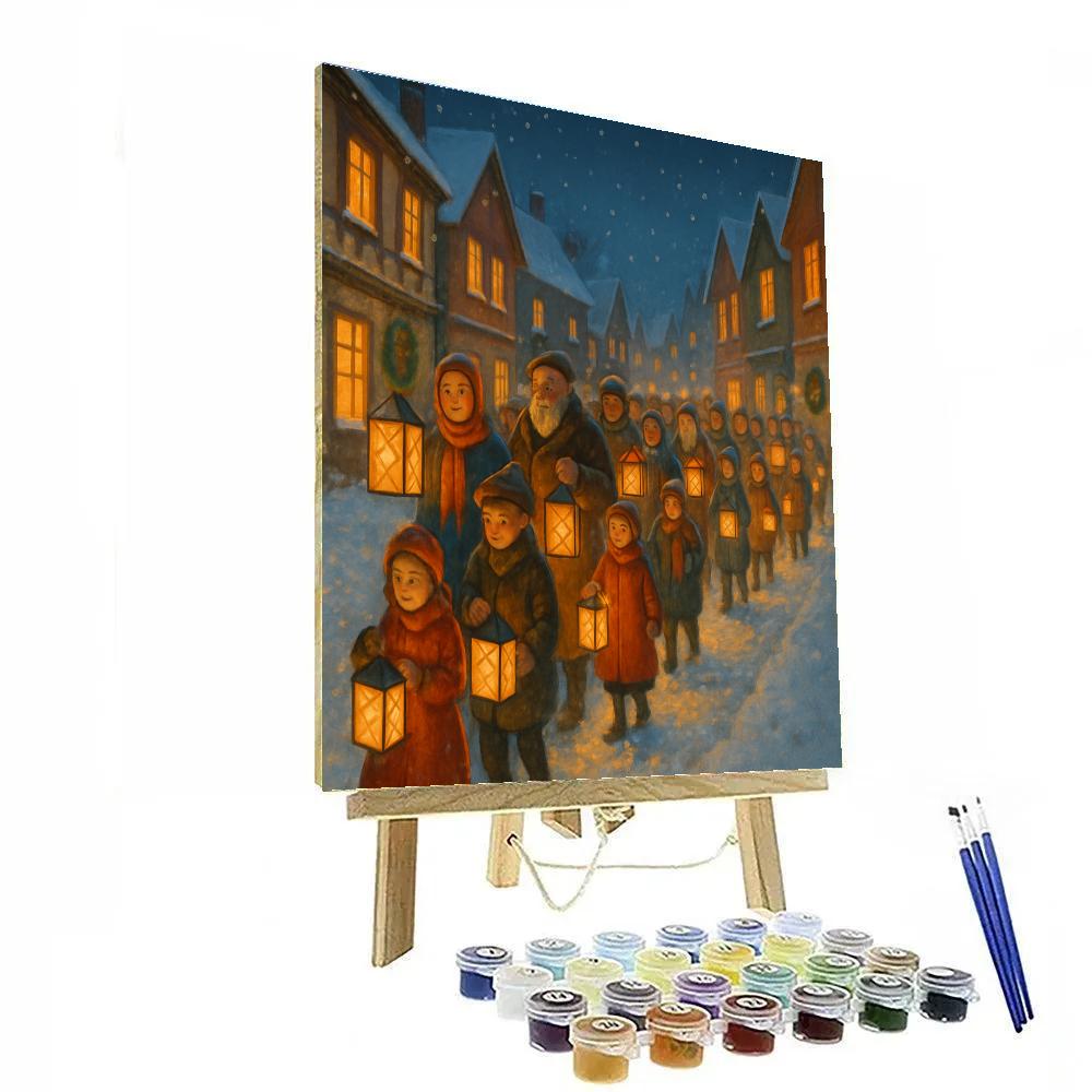 Village Christmas Parade Of Lanterns paint by number