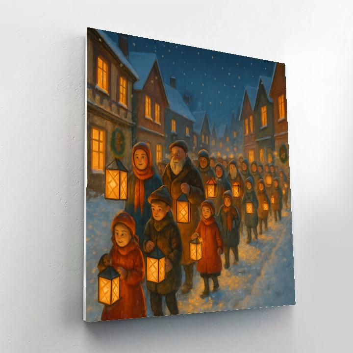 Village Christmas Parade Of Lanterns paint by number