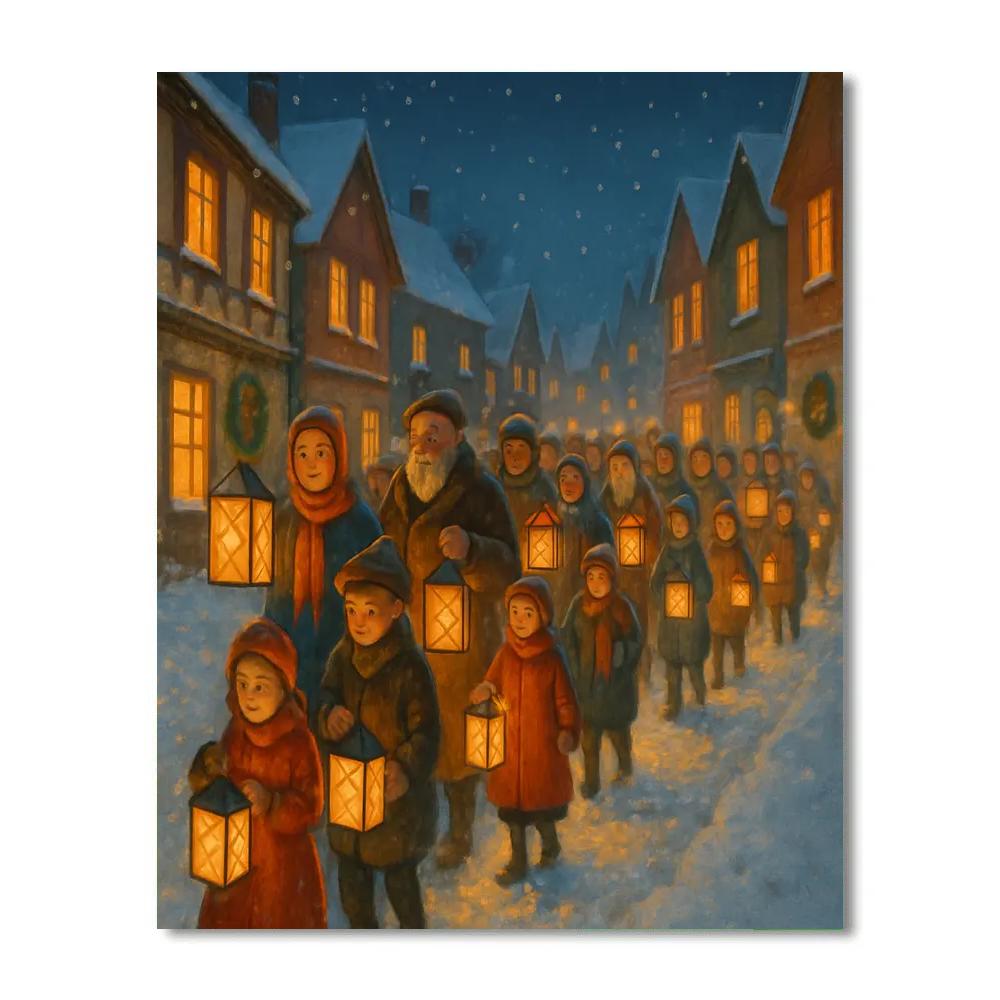 Village Christmas Parade Of Lanterns paint by number