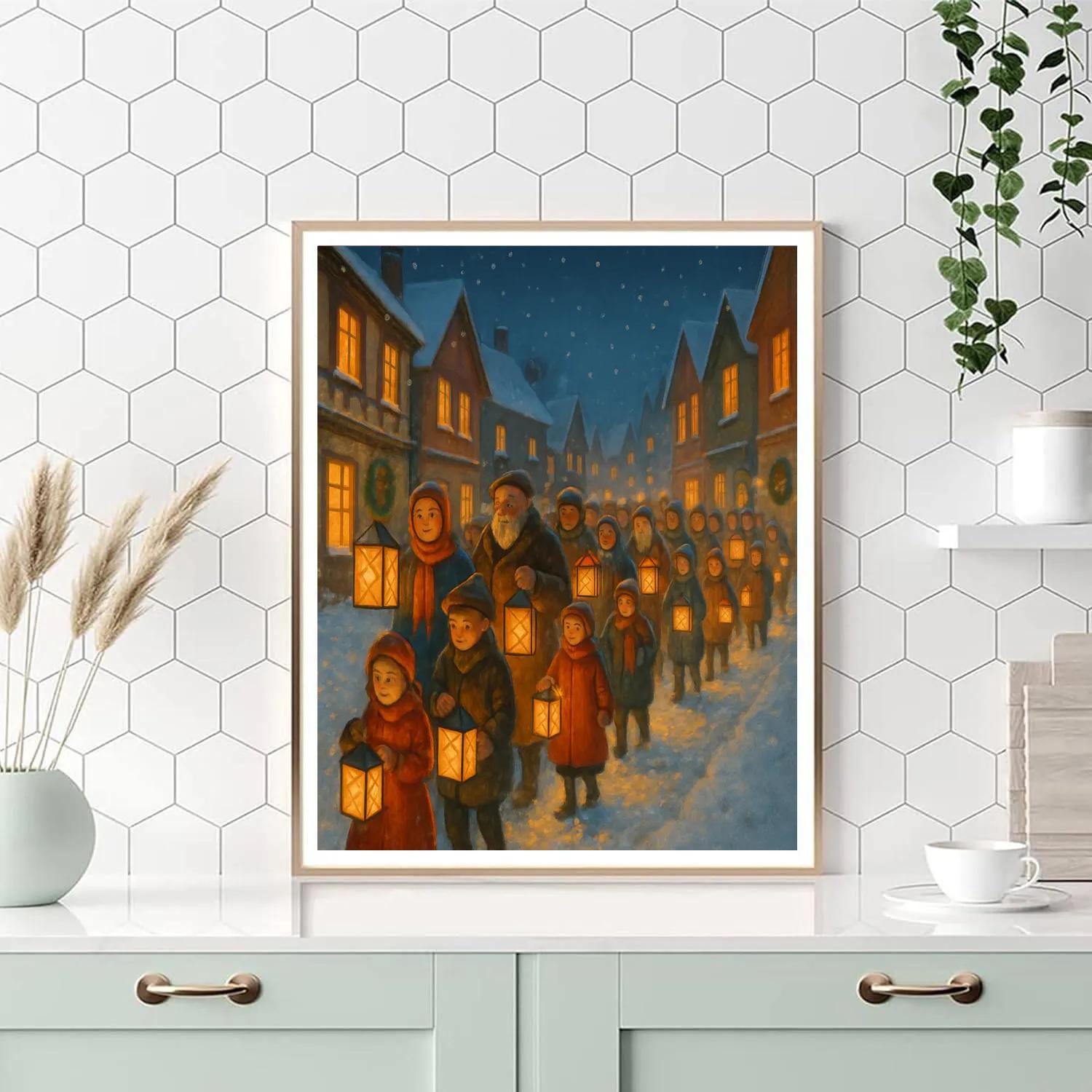 Village Christmas Parade Of Lanterns paint by number