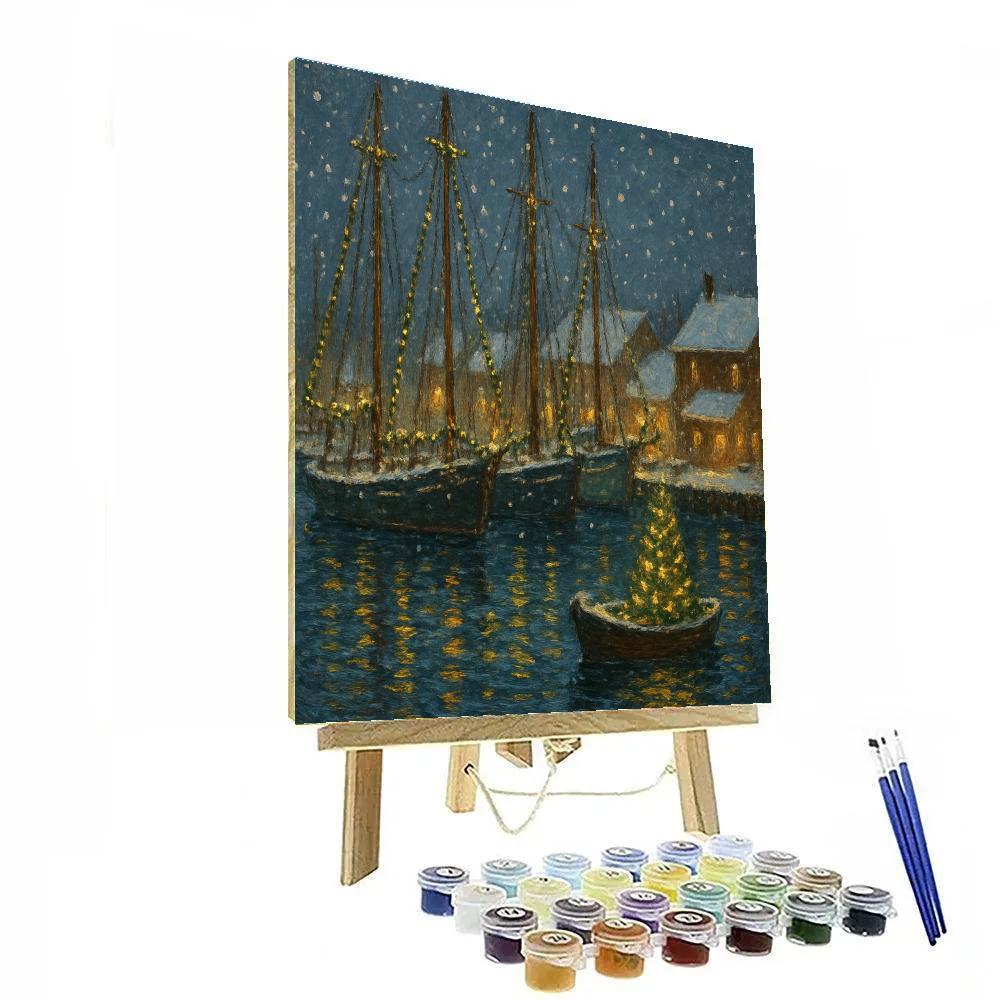 Christmas Harbor With Silent Ships paint by color