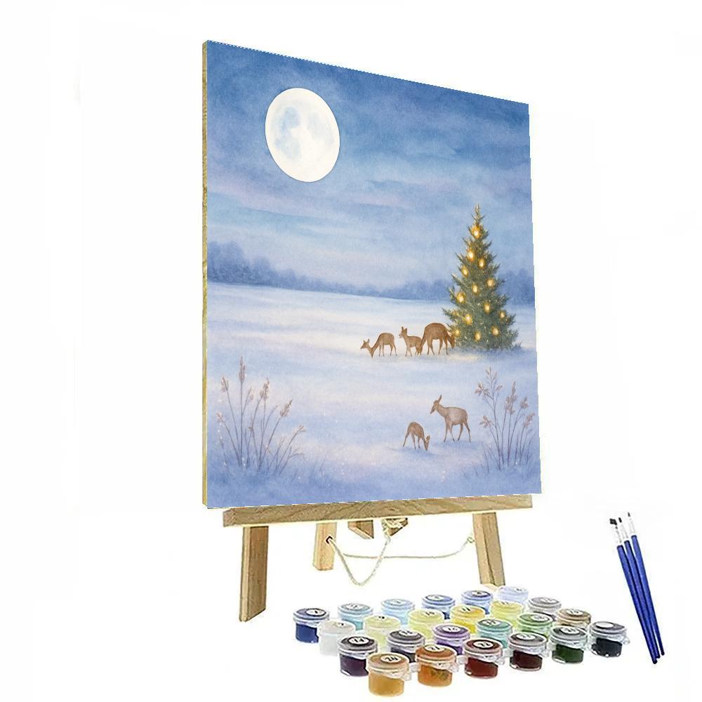 Christmas Meadow Under Frosted Moon Paint by numbers art