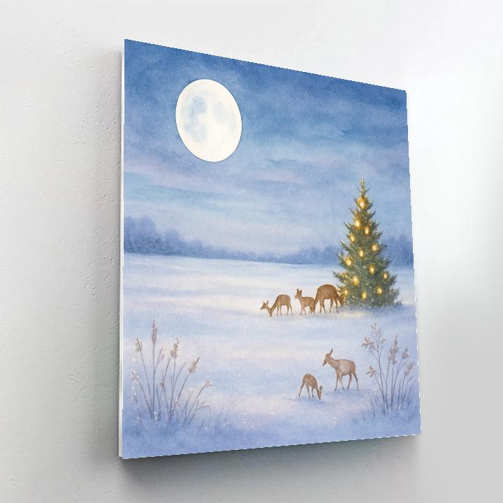 Christmas Meadow Under Frosted Moon Paint by numbers art