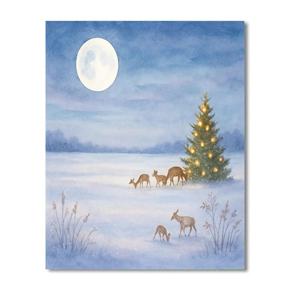 Christmas Meadow Under Frosted Moon Paint by numbers art