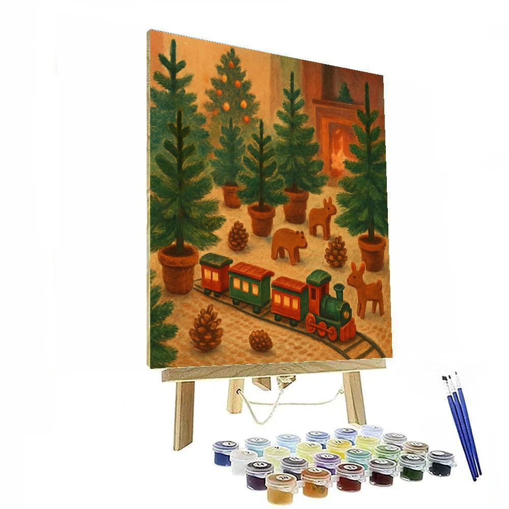 Holiday Toy Train In Living Room Forest Numbered painting kits