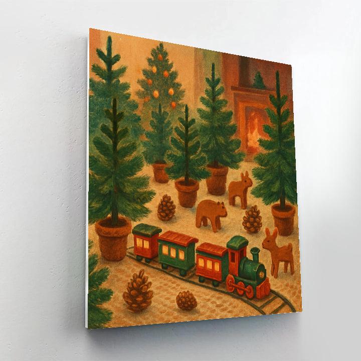 Holiday Toy Train In Living Room Forest Numbered painting kits