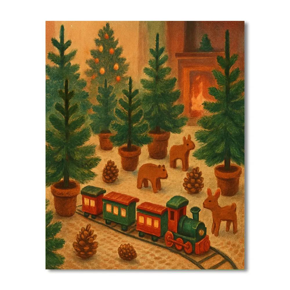 Holiday Toy Train In Living Room Forest Numbered painting kits