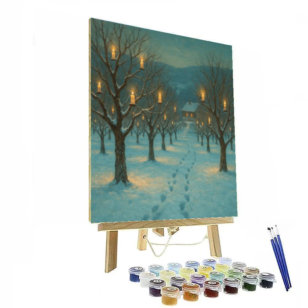 Snowy Orchard With Candlelit Trees DIY paint by numbers