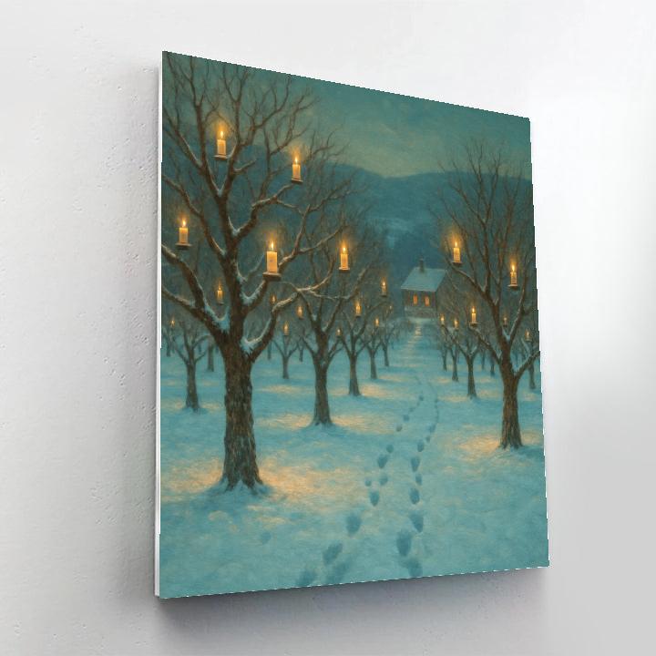 Snowy Orchard With Candlelit Trees DIY paint by numbers
