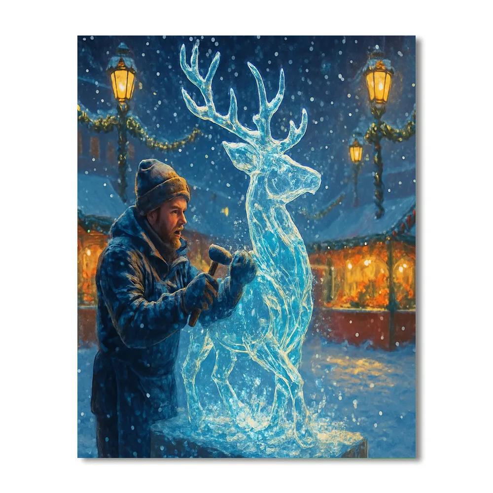 Christmas Ice Sculptor On Frozen Square Numbered painting kits