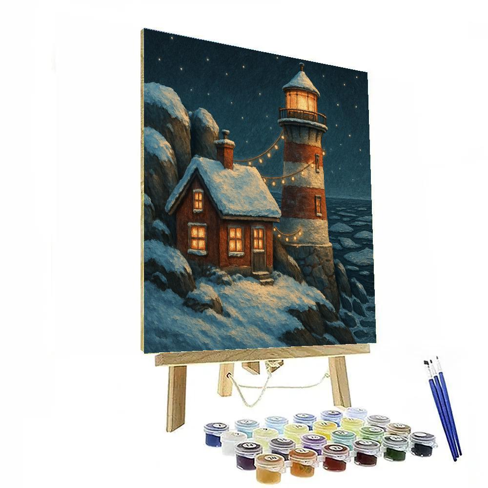 Christmas Lighthouse Keeper Cabin paint by number