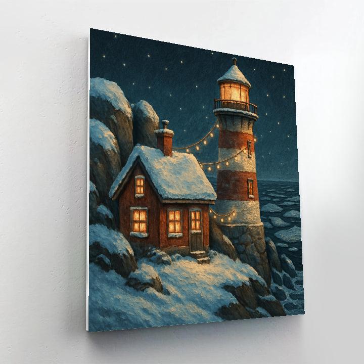 Christmas Lighthouse Keeper Cabin paint by number