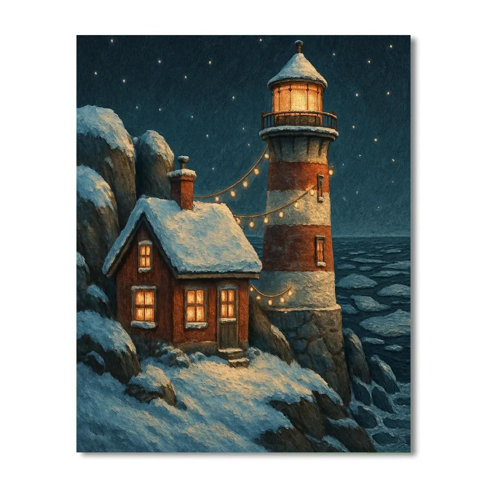 Christmas Lighthouse Keeper Cabin paint by number