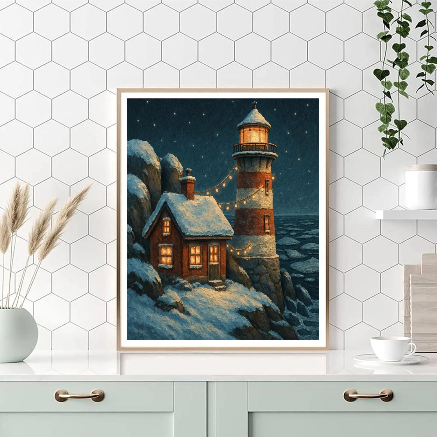 Christmas Lighthouse Keeper Cabin paint by number