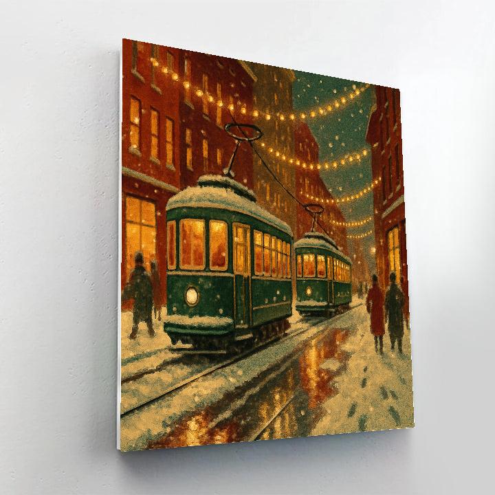 Winters Eve Street With Retro Trams Paint by numbers art
