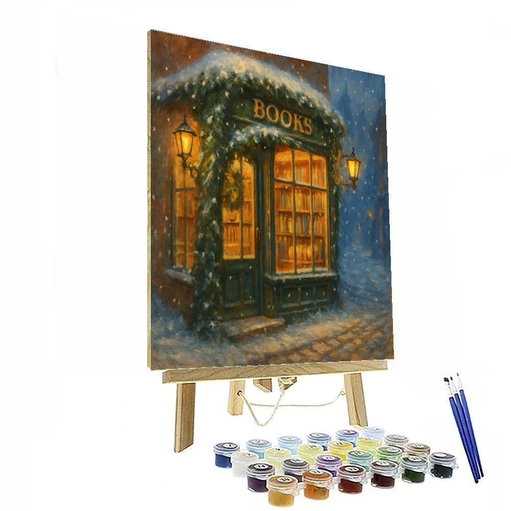 Snowbound Bookshop With Evergreen Arch paint by number