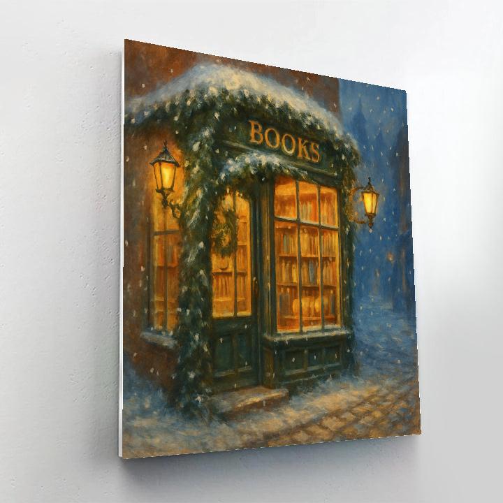 Snowbound Bookshop With Evergreen Arch paint by number