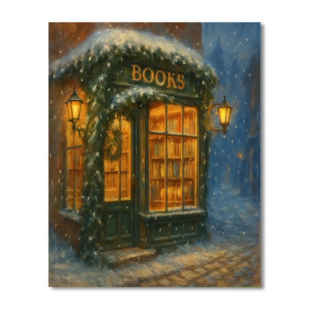 Snowbound Bookshop With Evergreen Arch paint by number