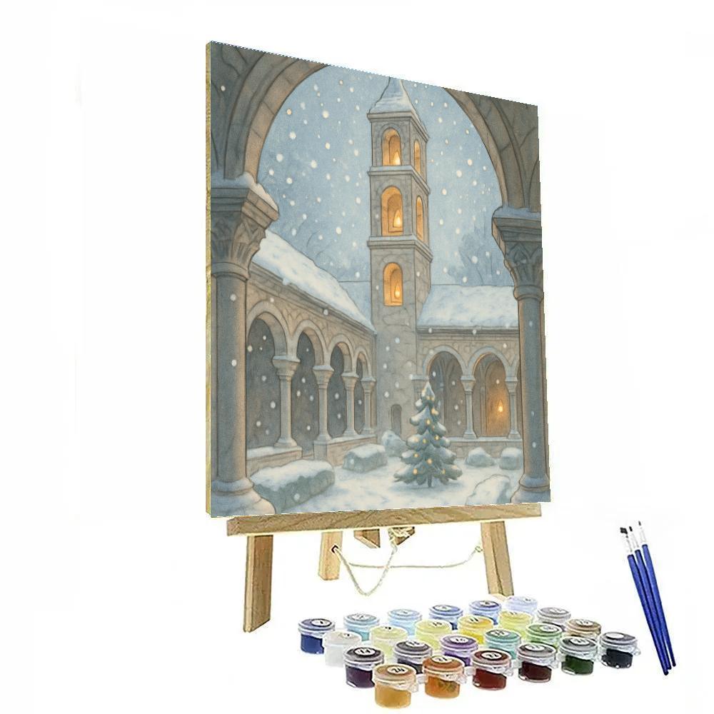 Christmas Bell Tower In Frosty Cloister Paint by numbers art