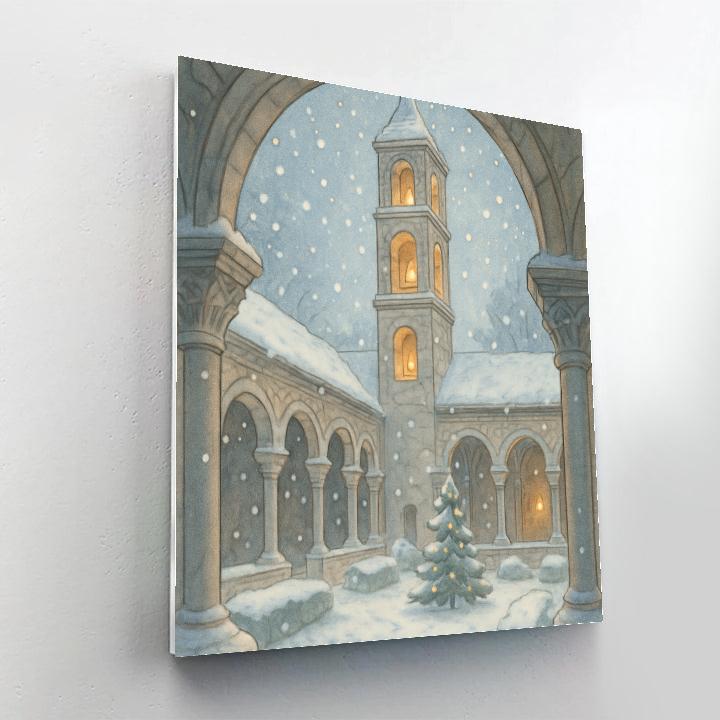 Christmas Bell Tower In Frosty Cloister Paint by numbers art