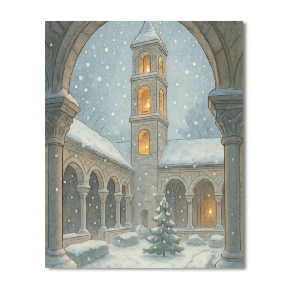 Christmas Bell Tower In Frosty Cloister Paint by numbers art