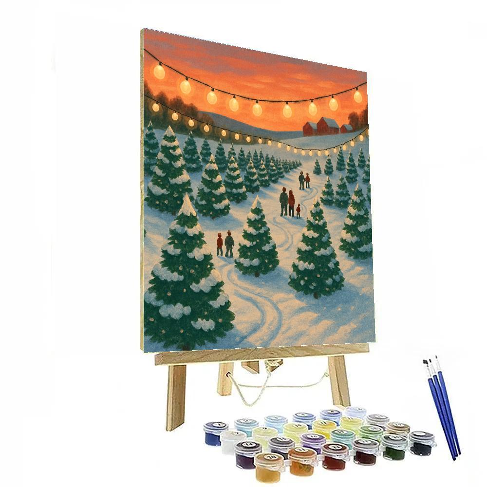Christmas Tree Farm Under Lantern Strings Numbered painting kits
