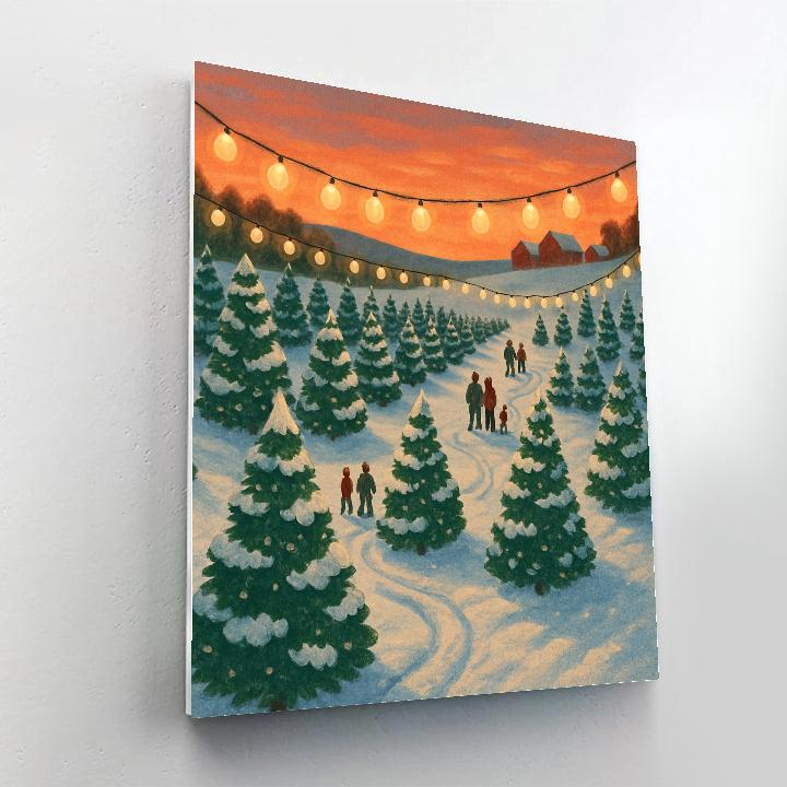 Christmas Tree Farm Under Lantern Strings Numbered painting kits