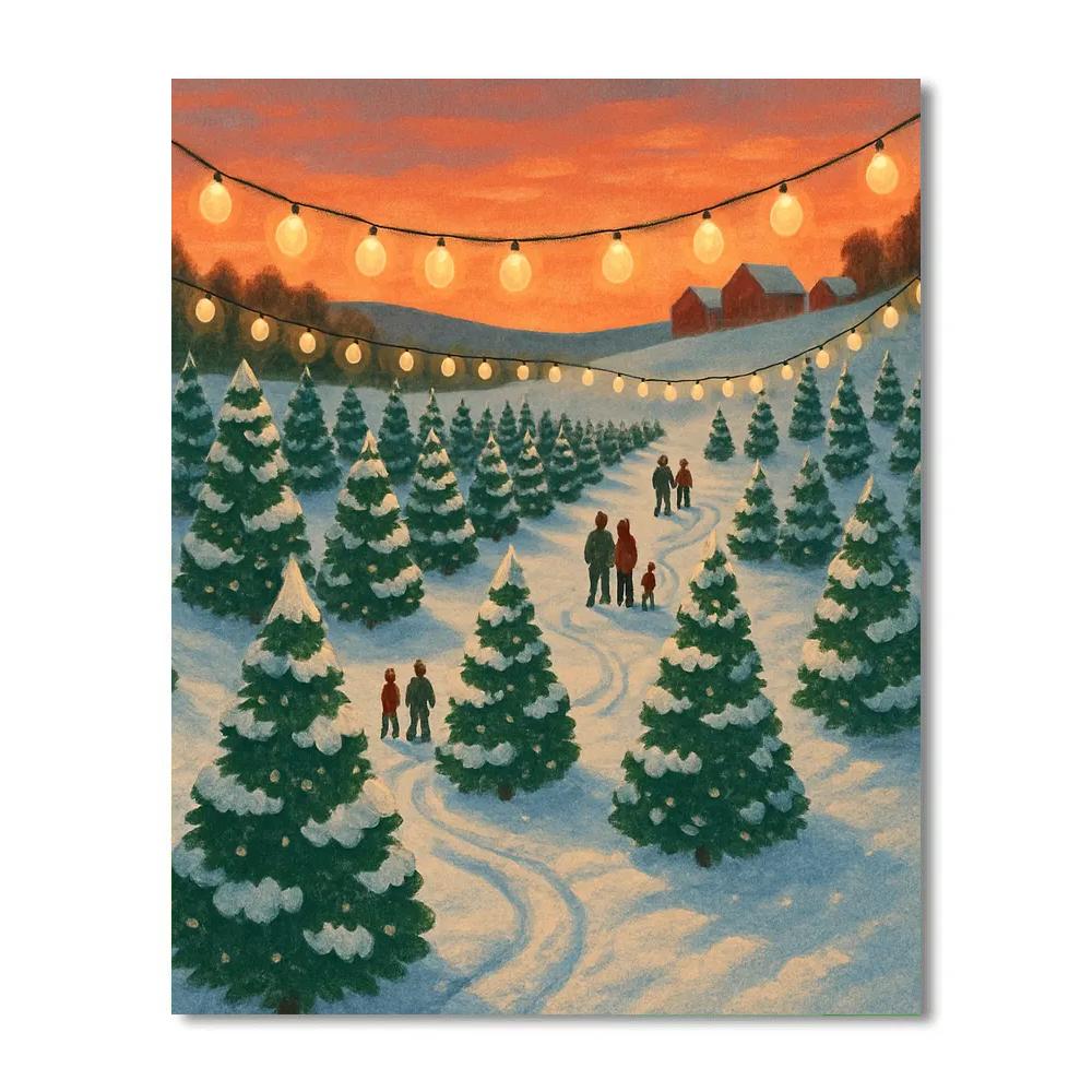 Christmas Tree Farm Under Lantern Strings Numbered painting kits