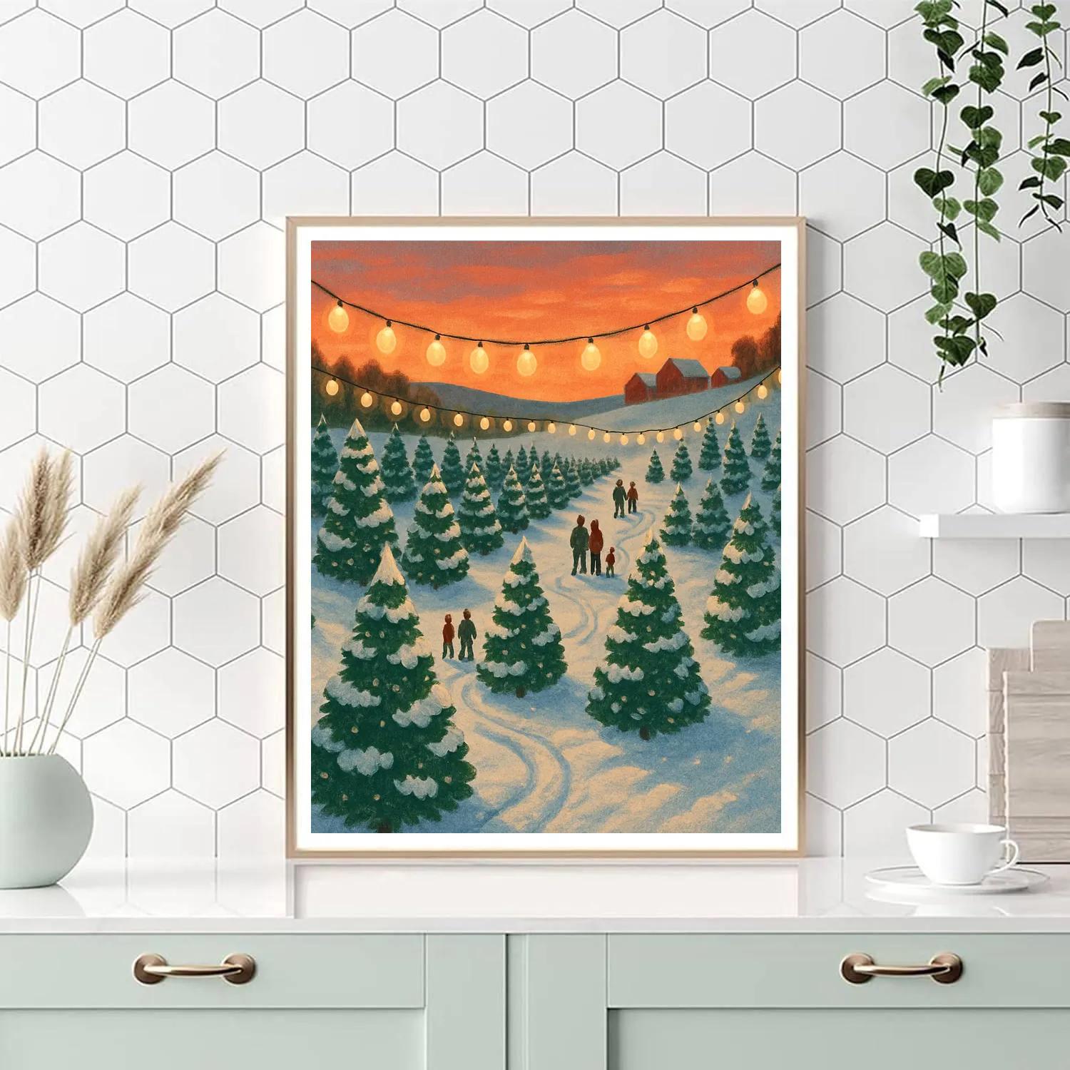 Christmas Tree Farm Under Lantern Strings Numbered painting kits