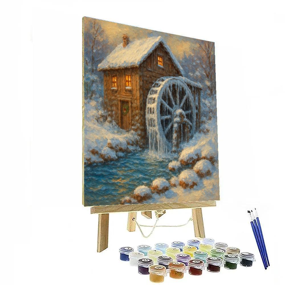 Frozen Watermill On Winter Creek Painting by numbers kit