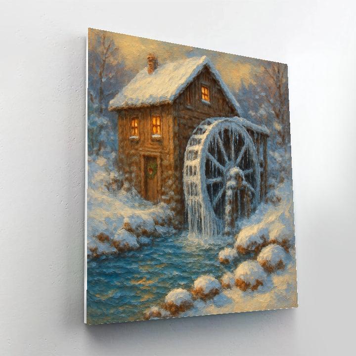 Frozen Watermill On Winter Creek Painting by numbers kit