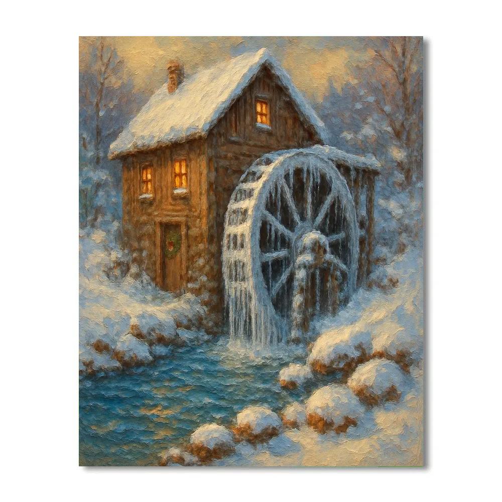 Frozen Watermill On Winter Creek Painting by numbers kit