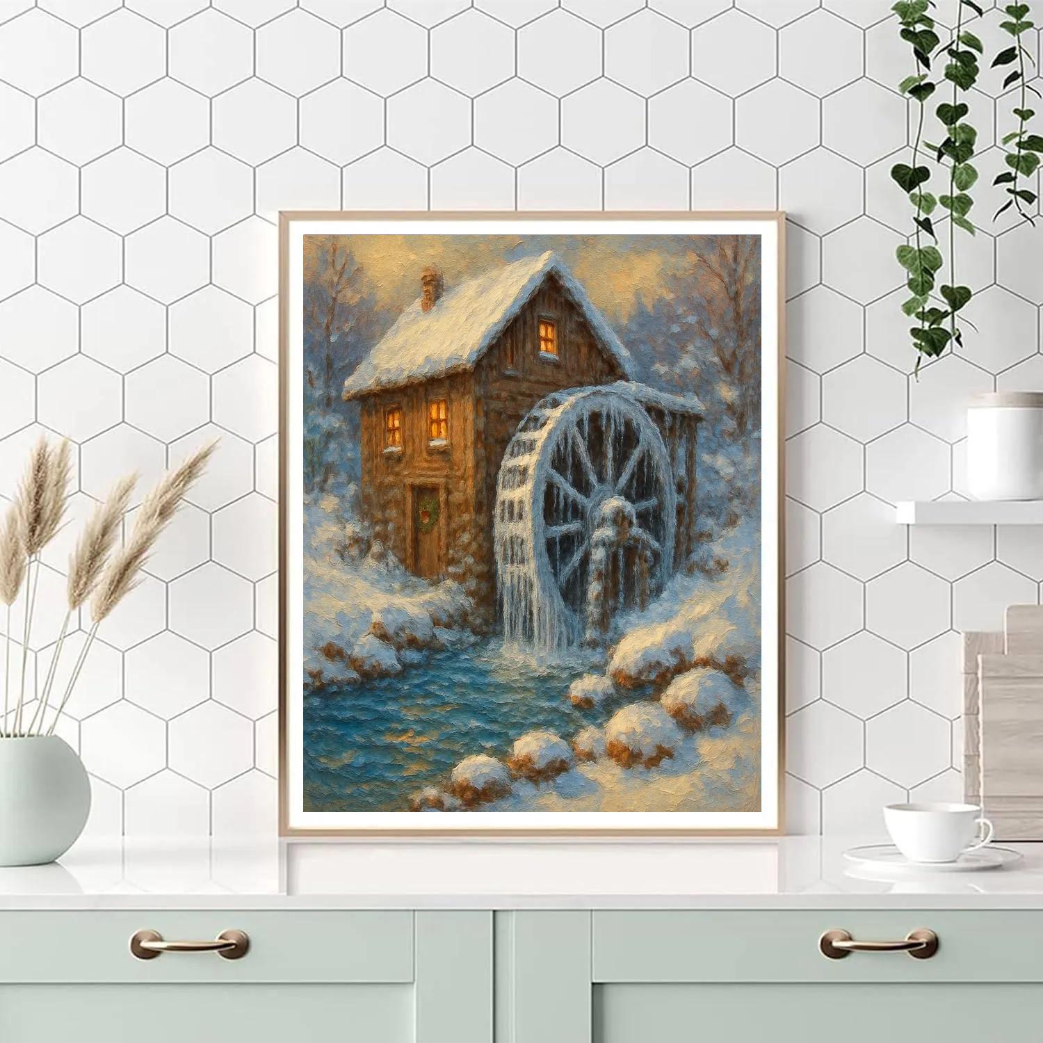 Frozen Watermill On Winter Creek Painting by numbers kit