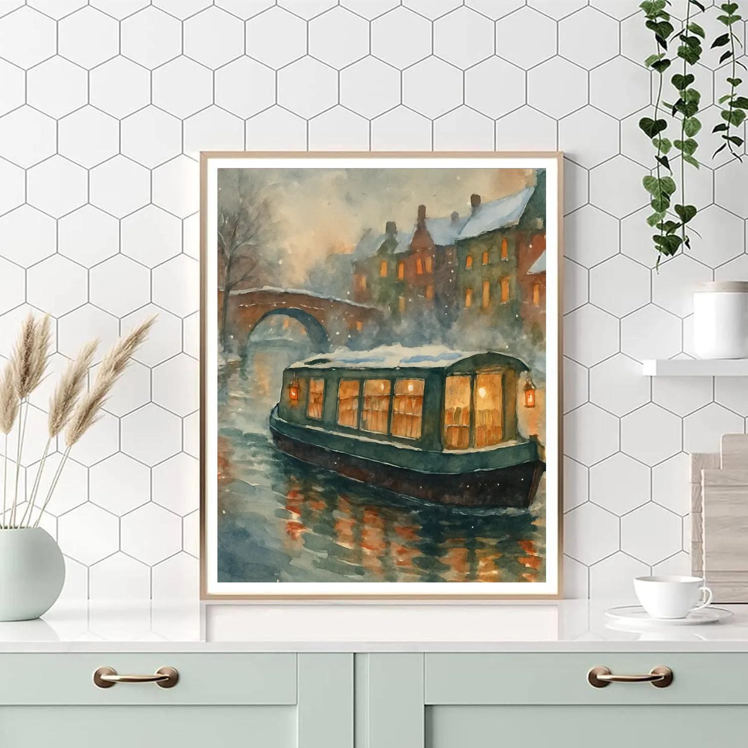 Christmas Lantern Library Barge paint by number