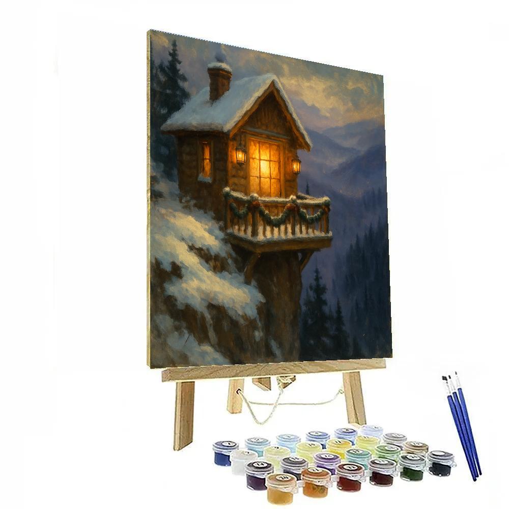 Holiday Cabin On Cliffside Ledge paint by number