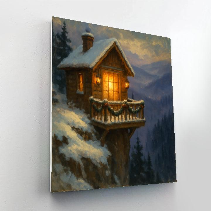 Holiday Cabin On Cliffside Ledge paint by number
