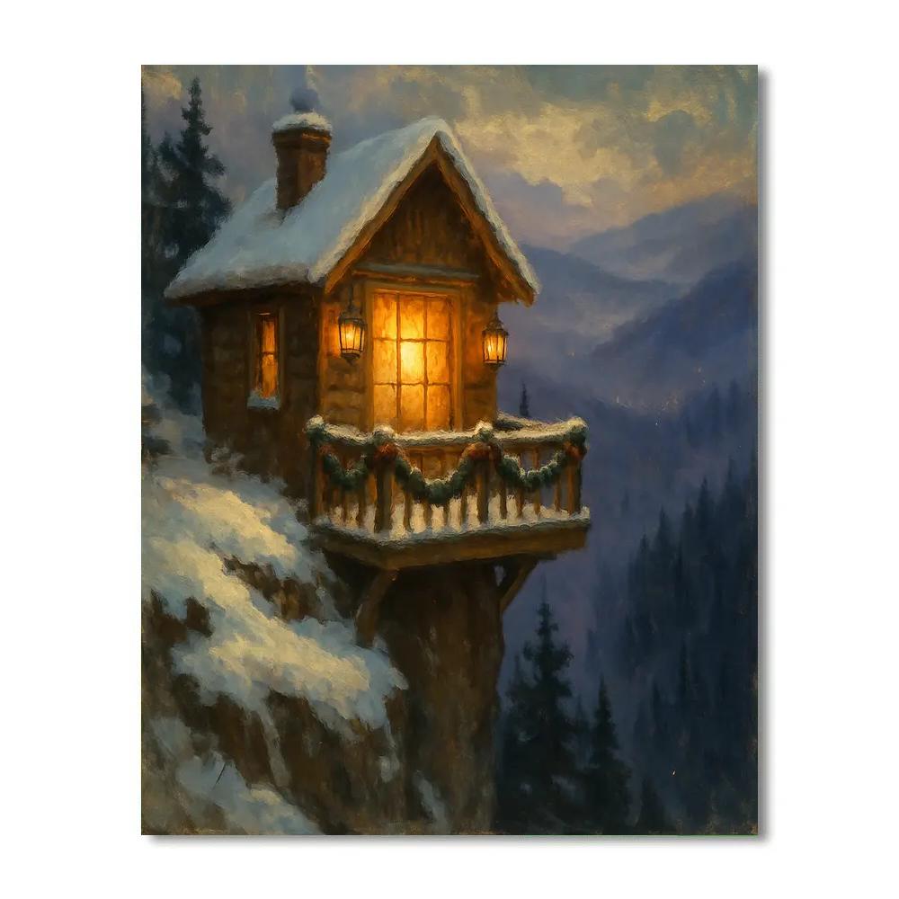 Holiday Cabin On Cliffside Ledge paint by number