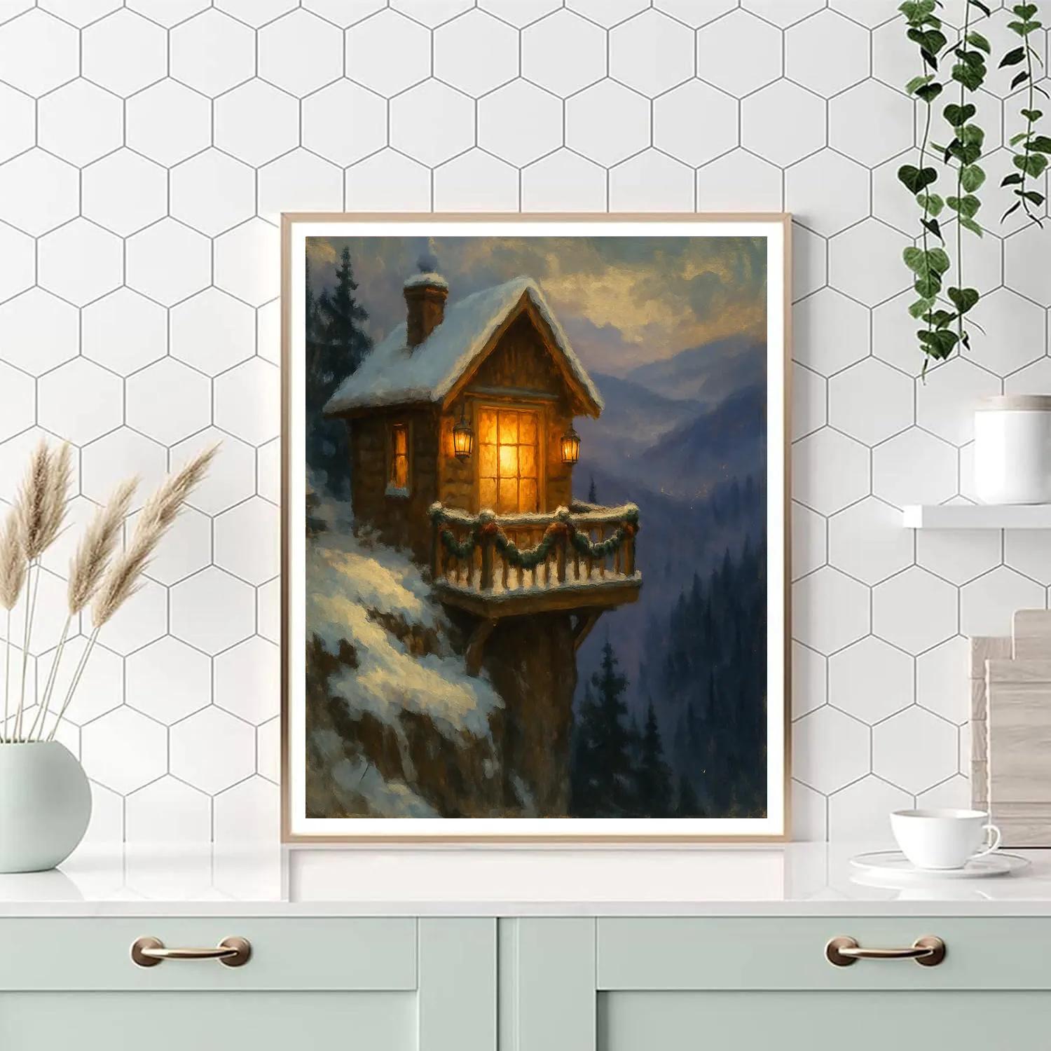 Holiday Cabin On Cliffside Ledge paint by number