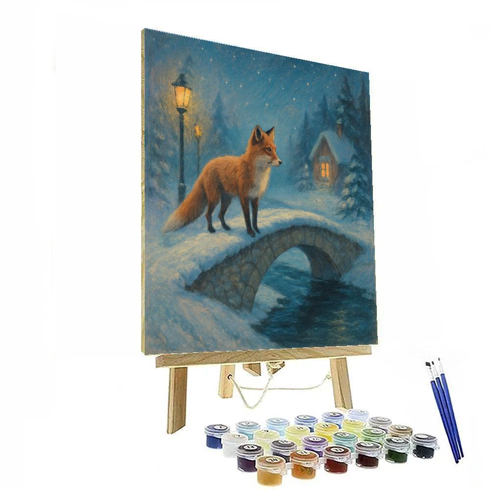 Christmas Night Fox On Bridge Rail Paint by numbers kits