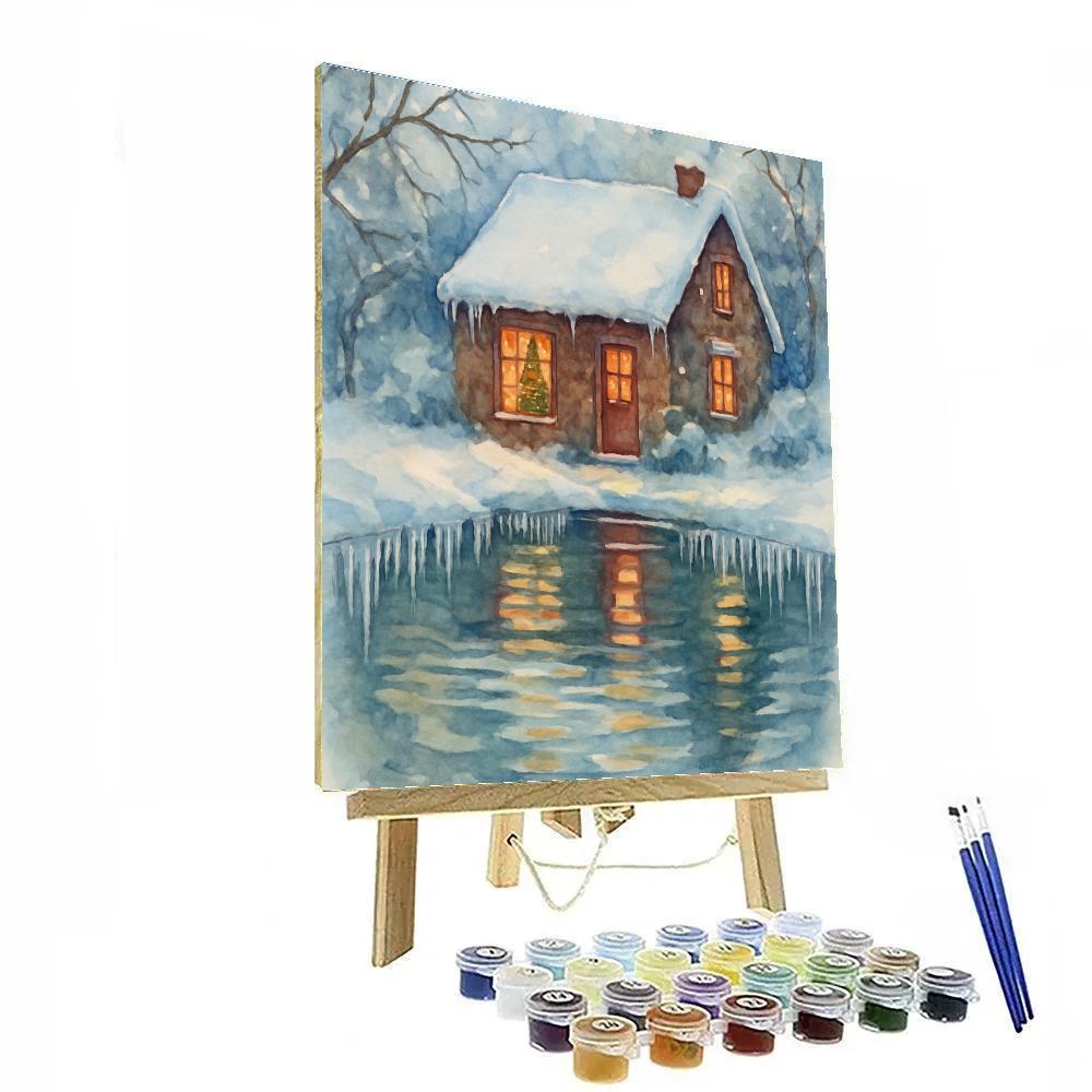 Christmas Cottage Reflected In Icicle Pond Numbered painting kits