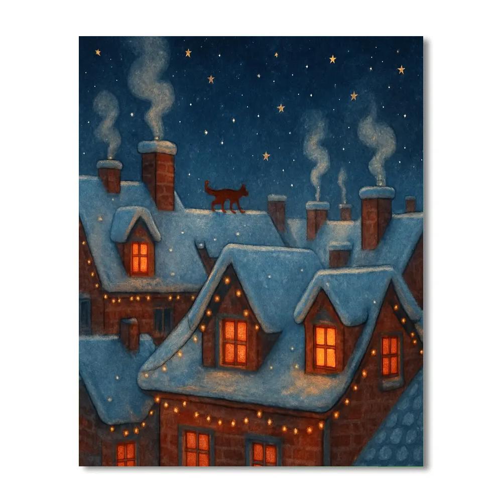 Christmas Night On Frozen Rooftops Numbered painting kits