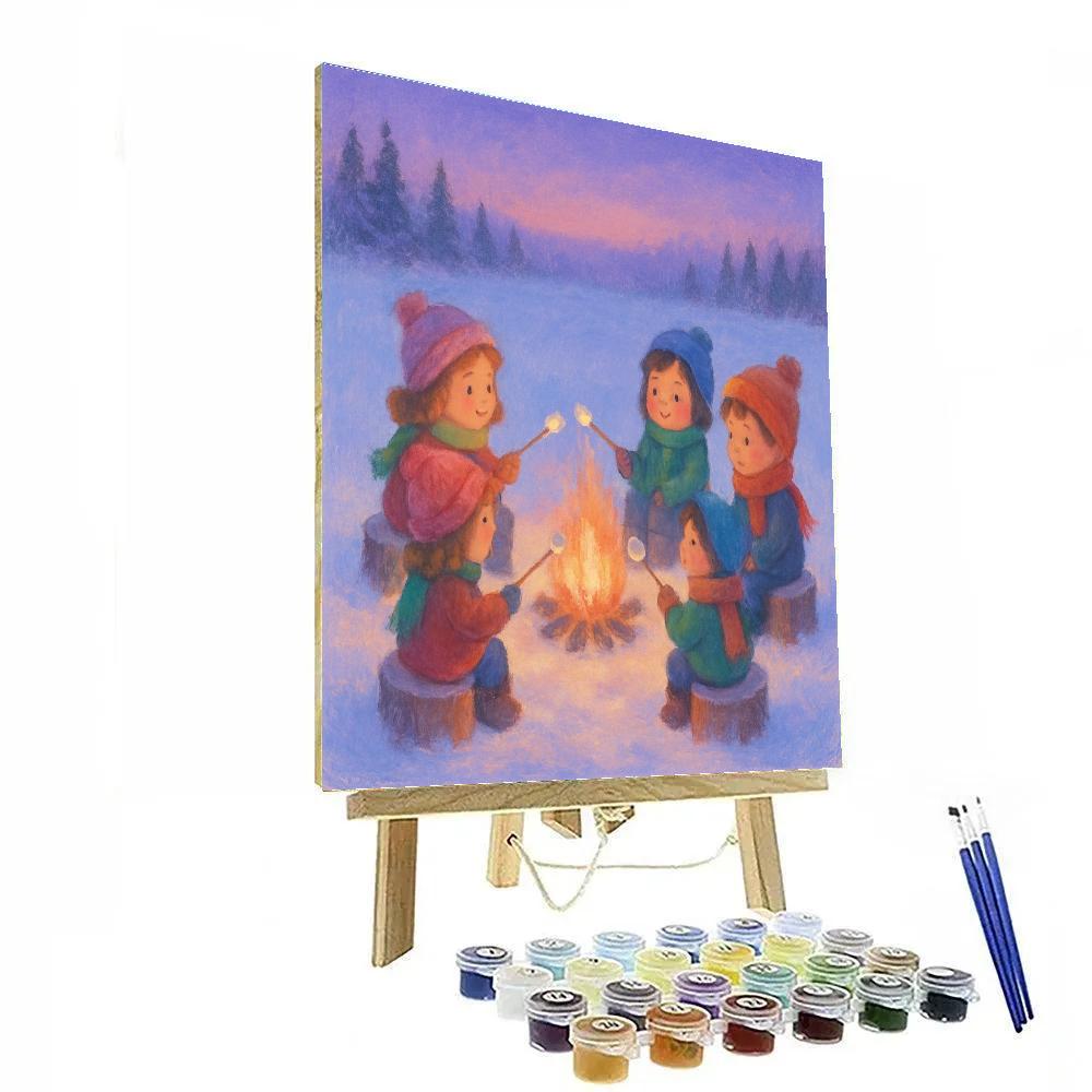Holiday Marshmallow Campfire On Snowfield DIY paint by numbers