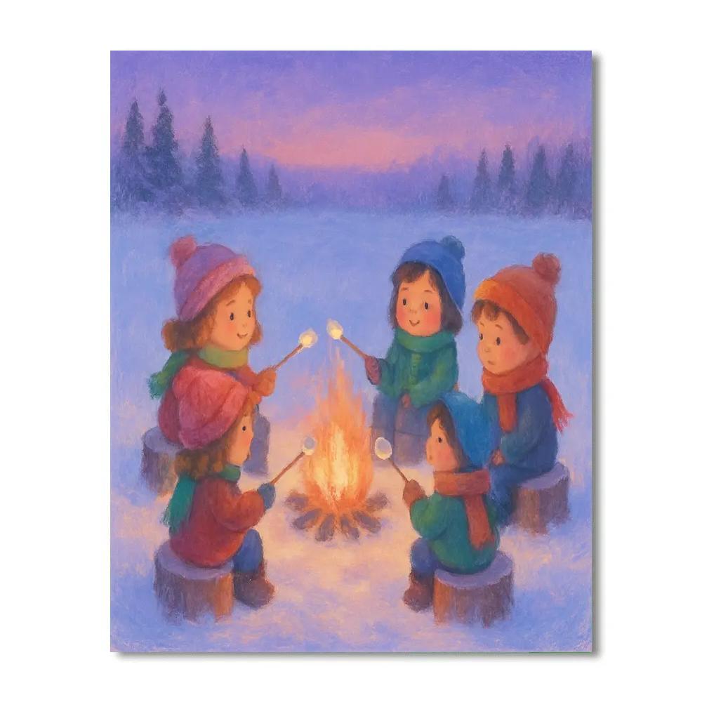 Holiday Marshmallow Campfire On Snowfield DIY paint by numbers