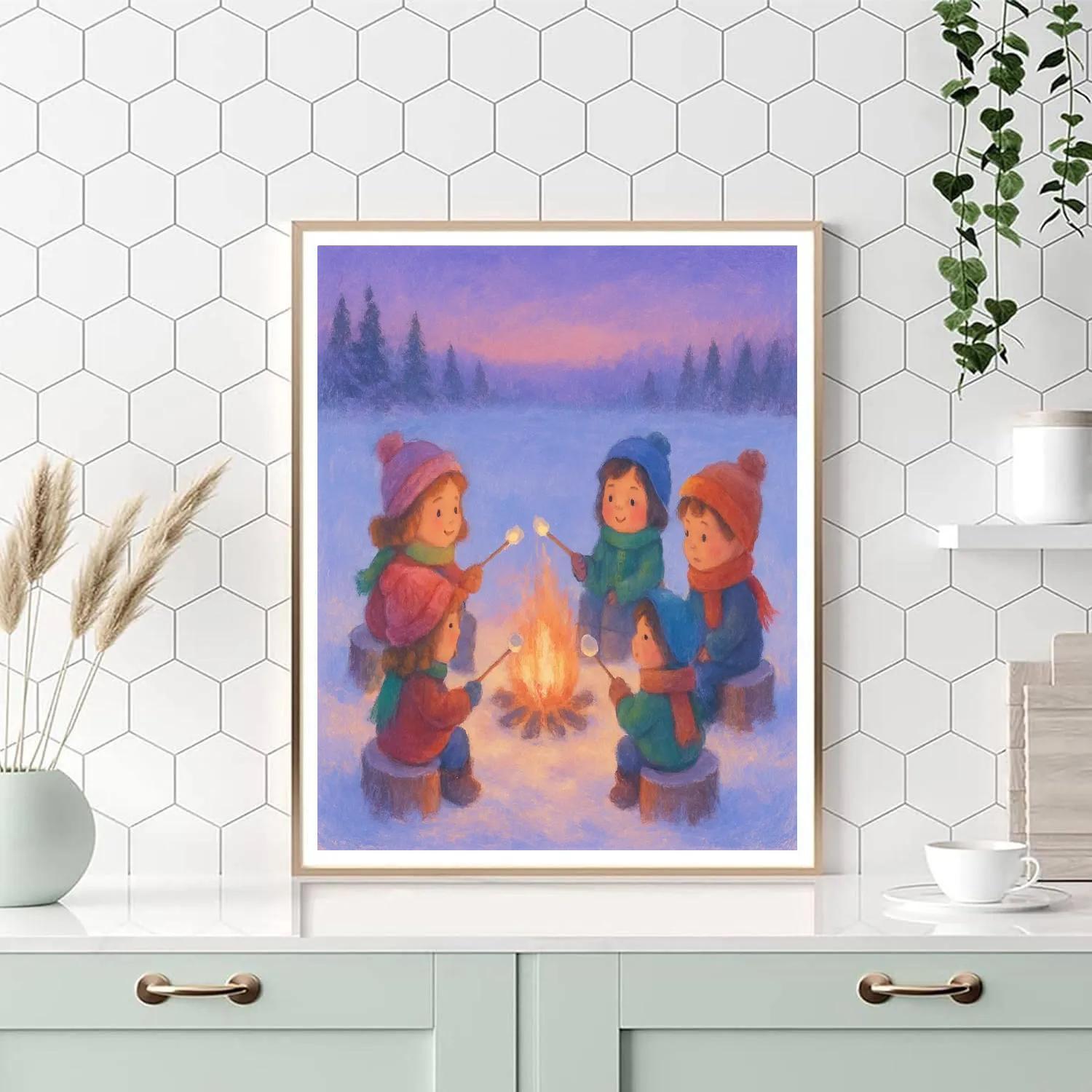 Holiday Marshmallow Campfire On Snowfield DIY paint by numbers