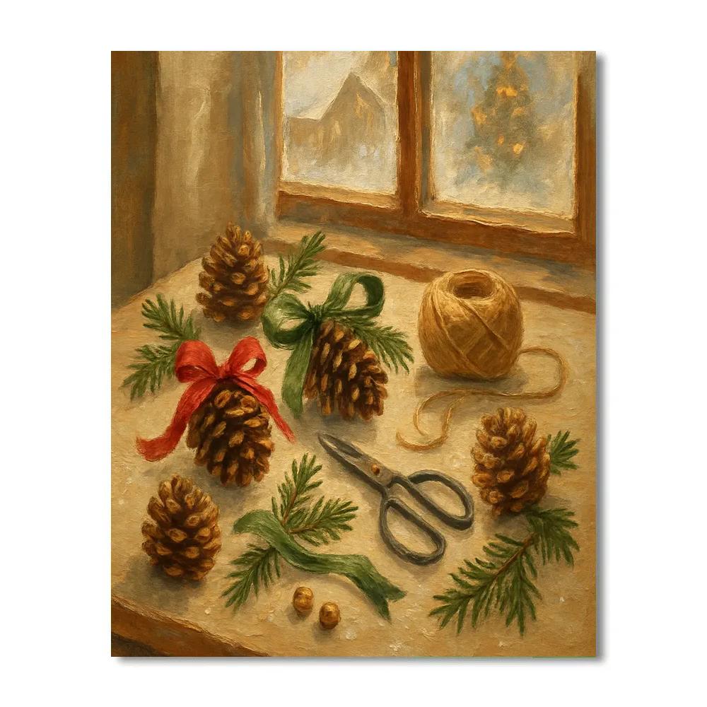 Christmas Pinecone Workshop Table DIY paint by numbers