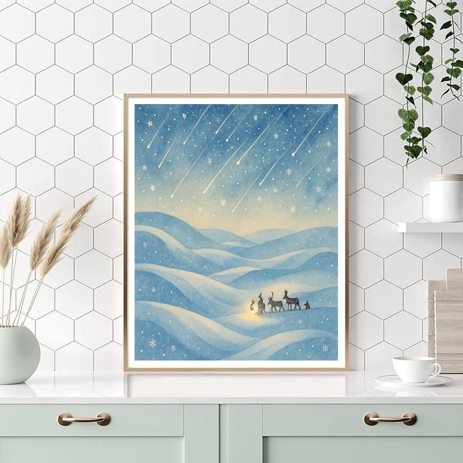 Christmas Starfall Over Frozen Dunes paint by color